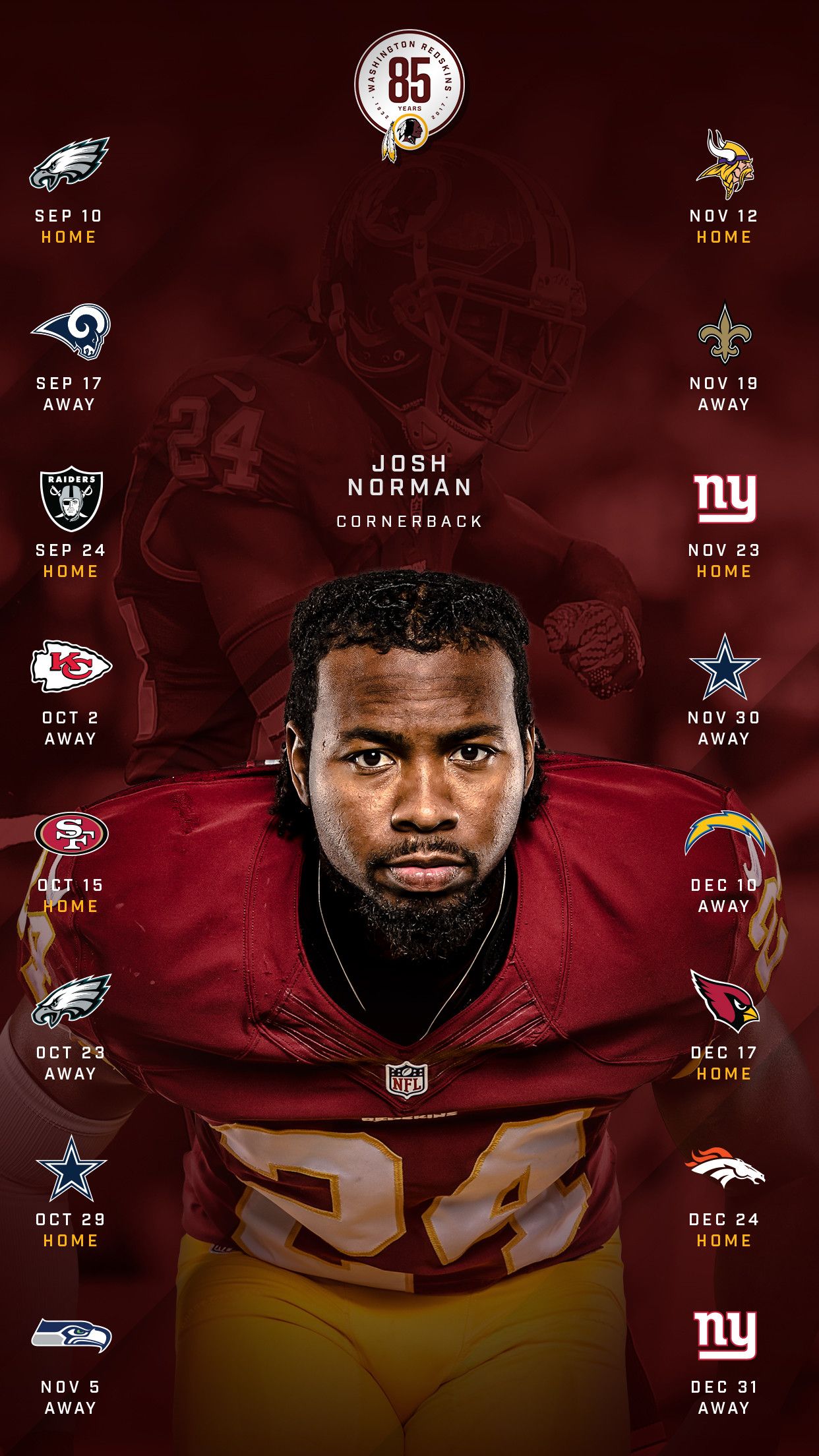 Josh Norman Redskins schedule, 1242x2208 Verticale, iPhone Pro Max