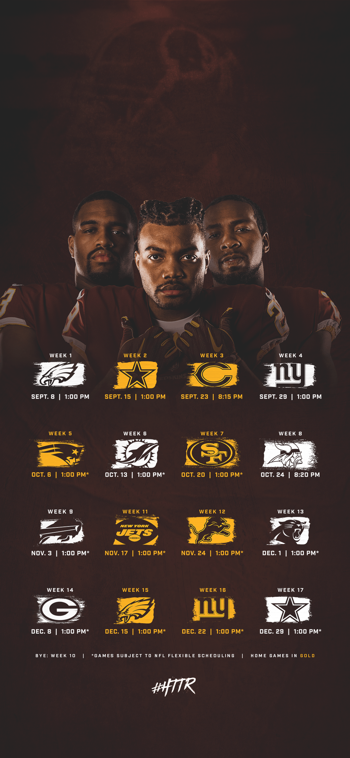 Calendario partite Washington Redskins, 1125x2436 Verticale, iPhone Pro