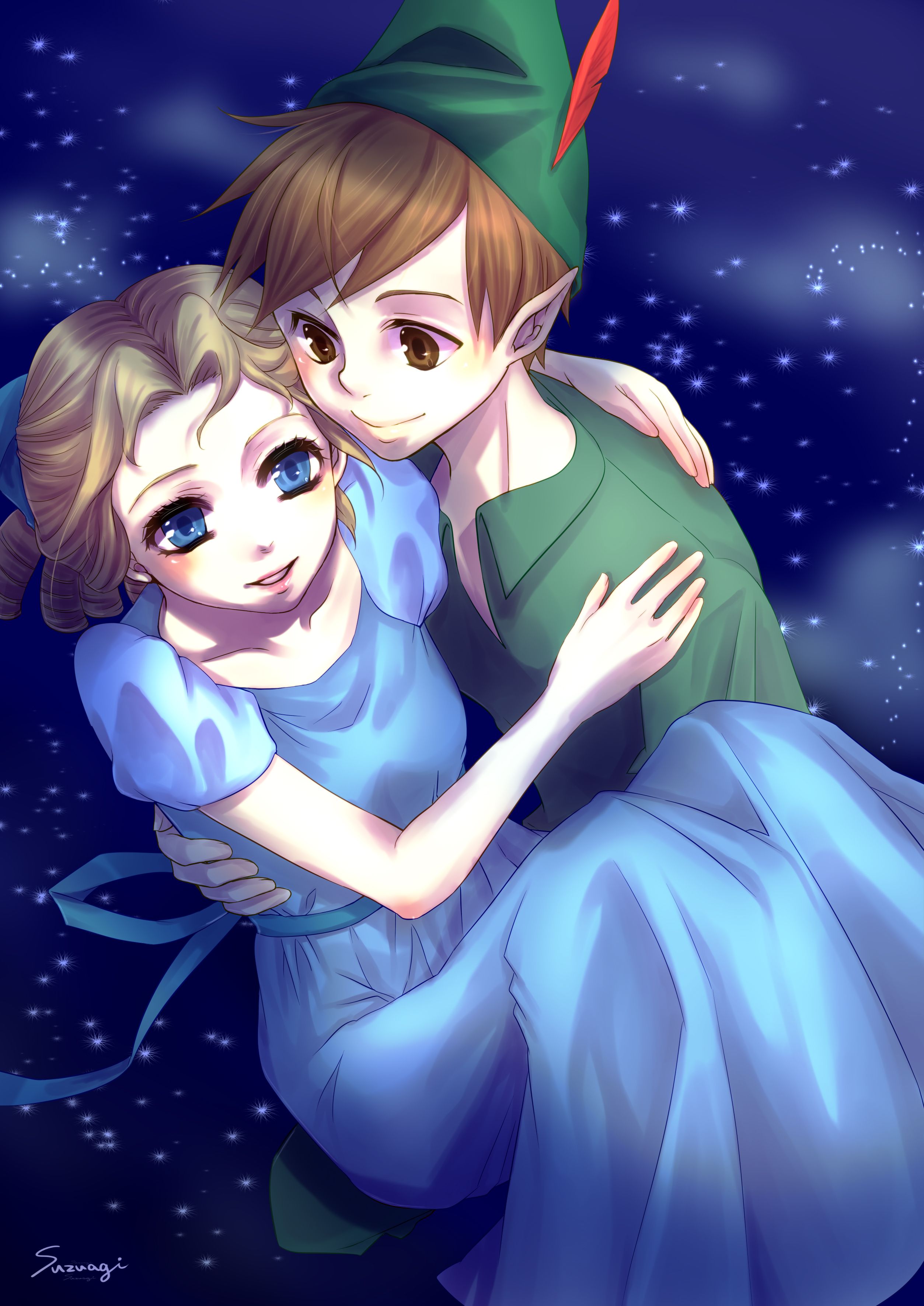 Wendy e Peter Pan notturno, 2507x3541 Full HD Verticale, Smartphone