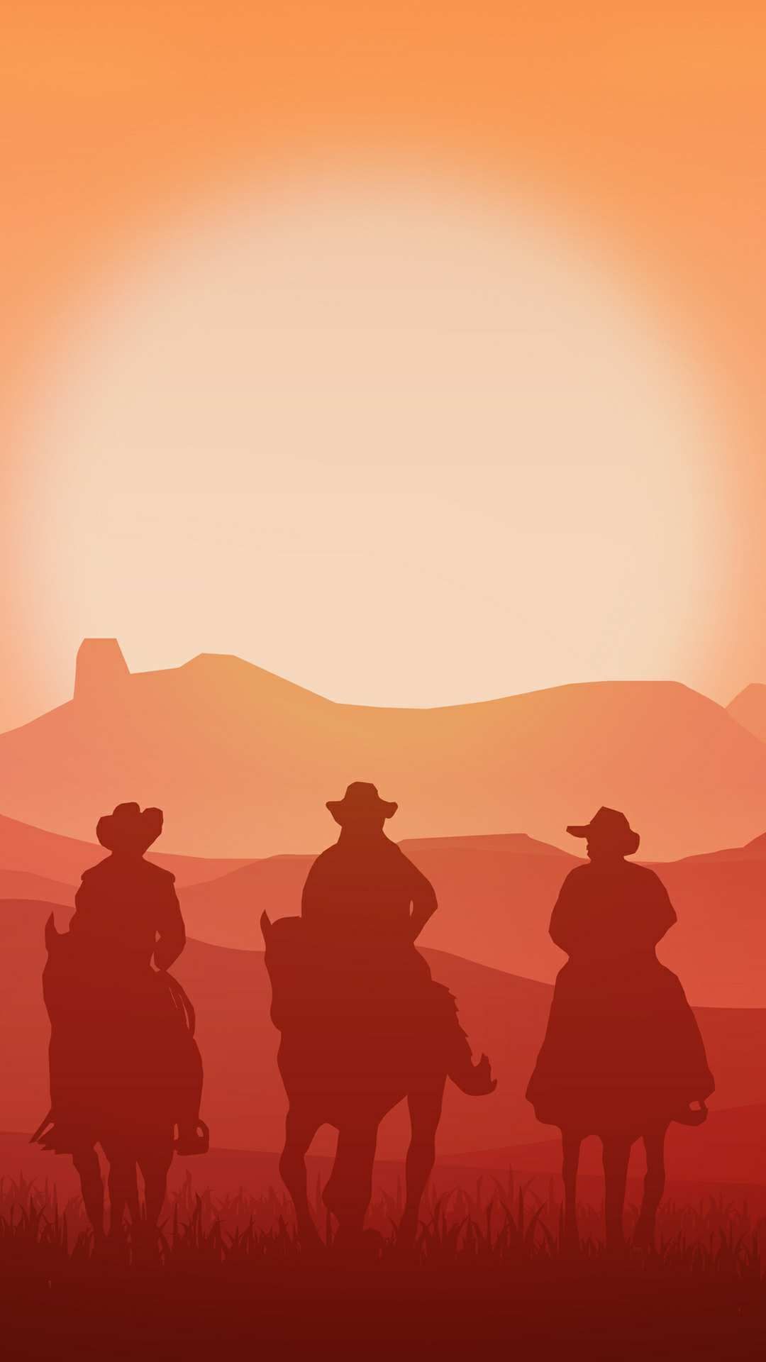 Silhouette cowboy tramonto deserto, 1080x1920 Full HD Verticale, Smartphone