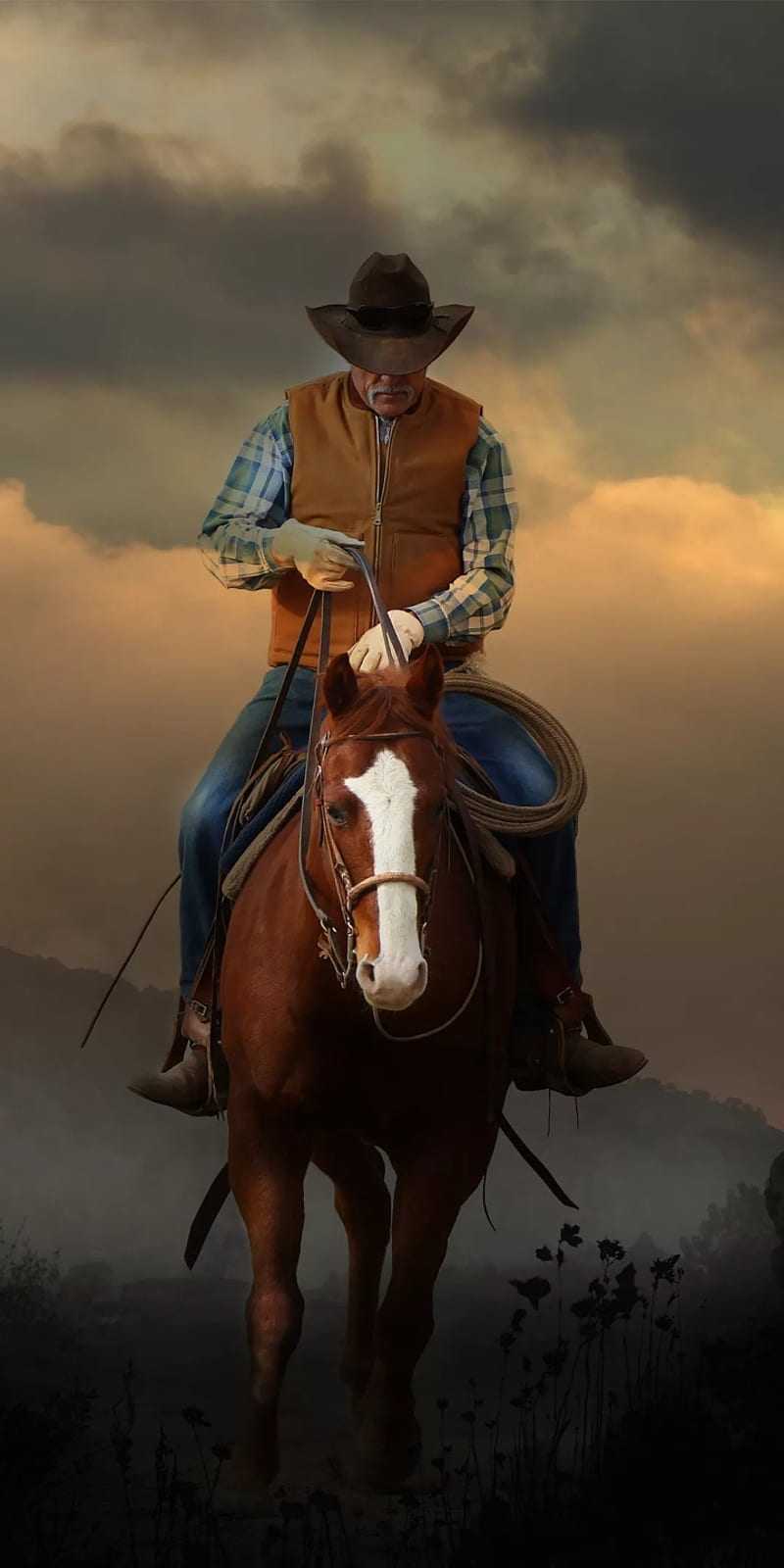 Cowboy a cavallo tramonto, 800x1600 Full HD Verticale, iPhone