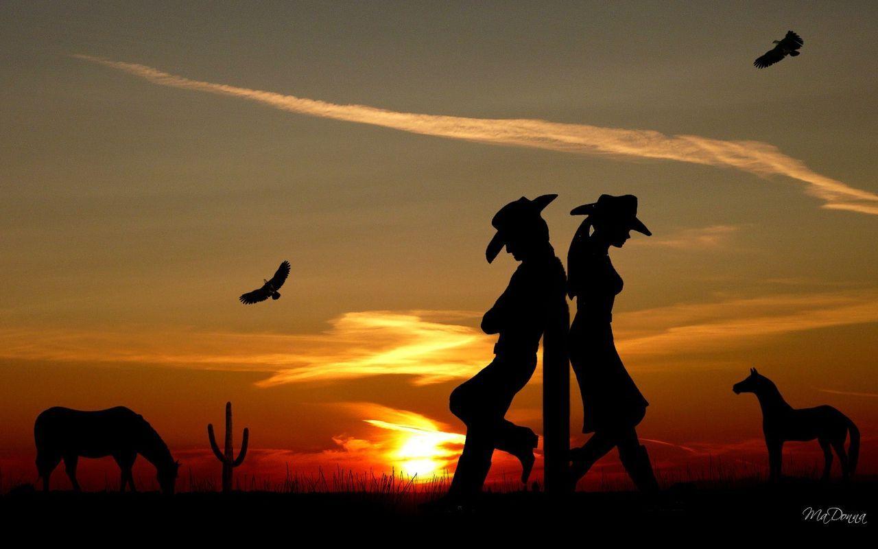 Cowboy silhouette tramonto western, 1280x800 720p, PC