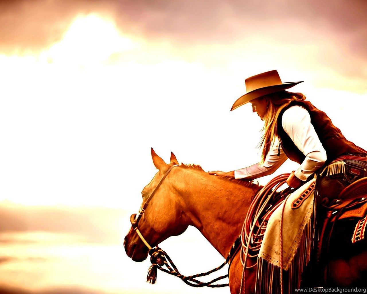 Cowboy a cavallo tramonto, 1280x1024 720p, PC
