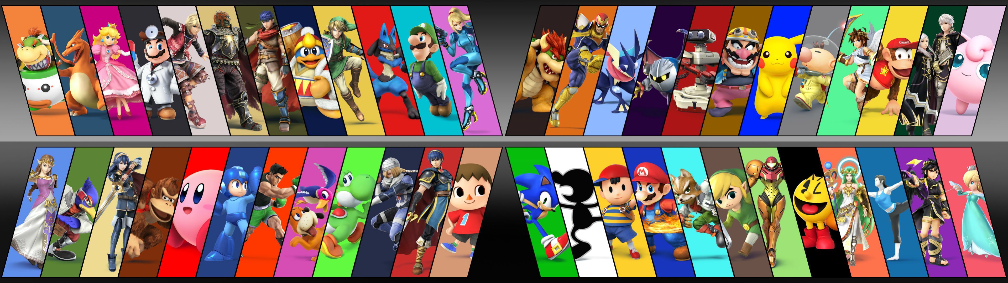 Personaggi Super Smash Bros colorati, 3839x1079 21:9, Ultrawide