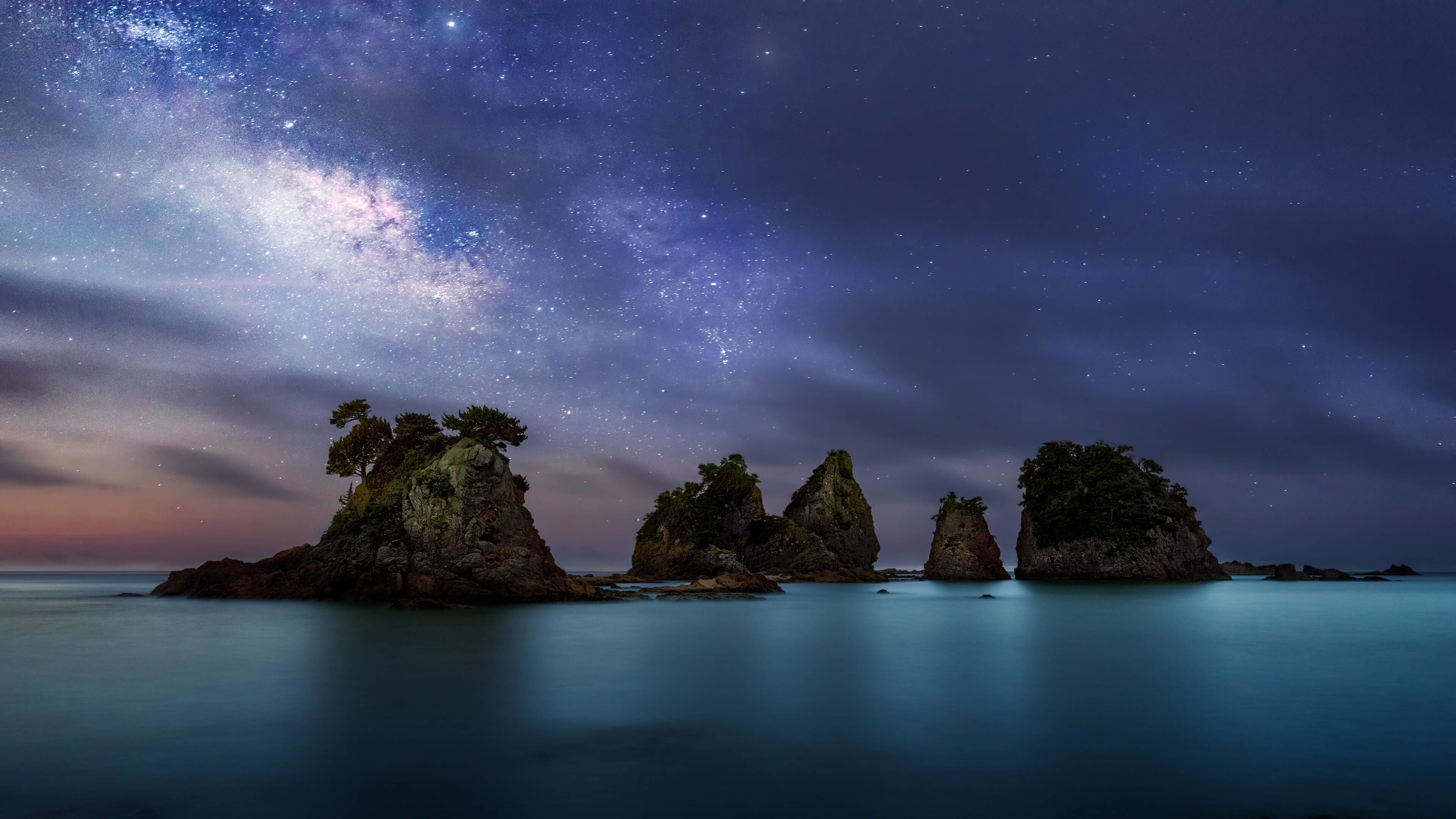Isolotti rocciosi con via lattea, 3840x2160 Ultra HD, PC