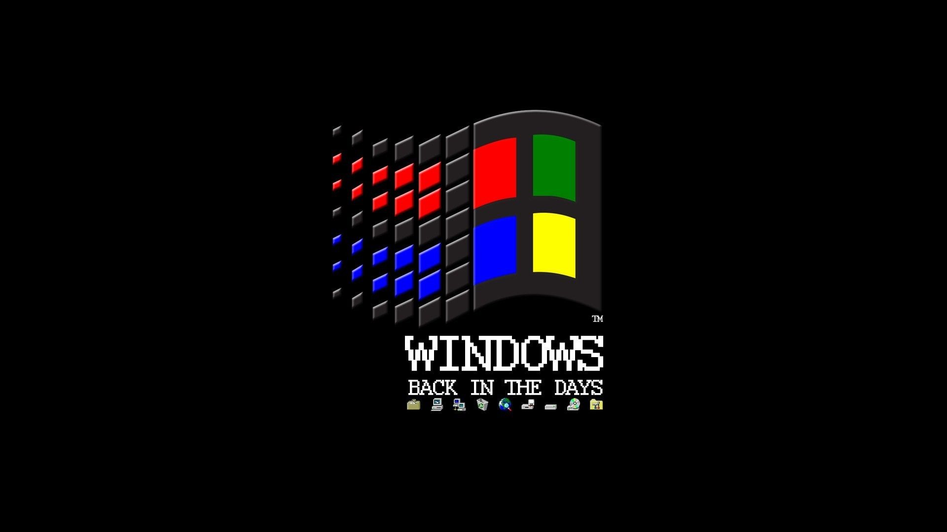 Logo Windows retrò su nero, 1920x1080 Full HD 1080p, PC