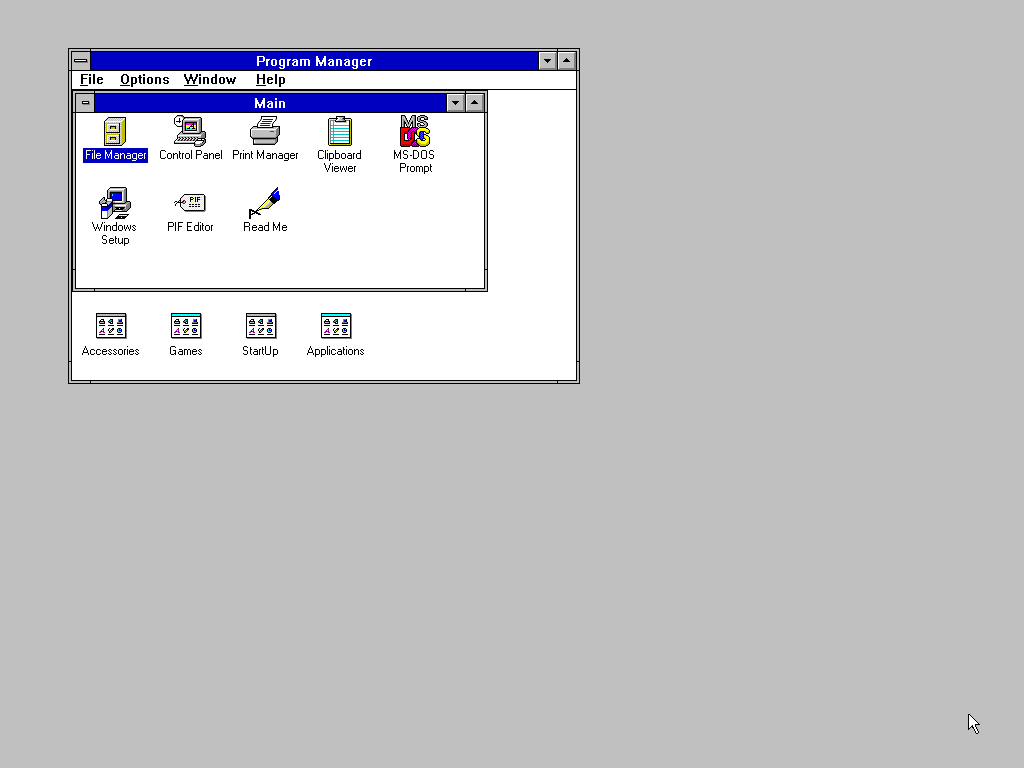 Program Manager Windows 3.1, 1024x768 HD, PC Desktop