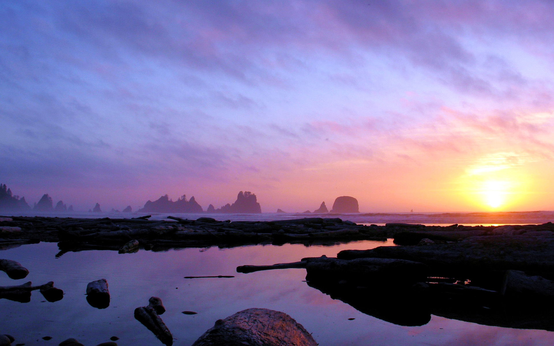 Tramonto viola su costa rocciosa, 1920x1200 WUXGA, PC