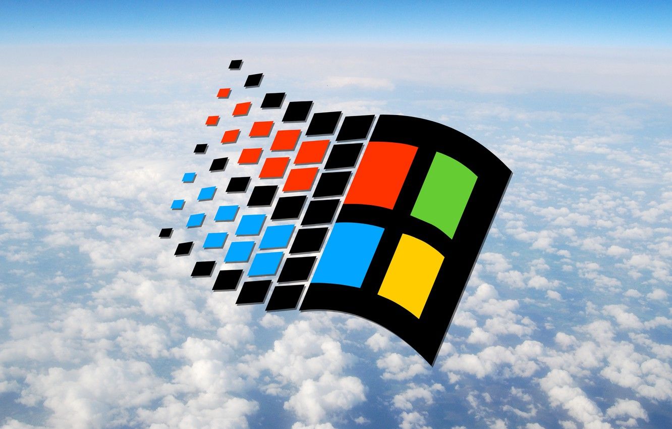 Logo Windows 98 tra nuvole, sistema operativo Microsoft, 1332x850 720p, PC