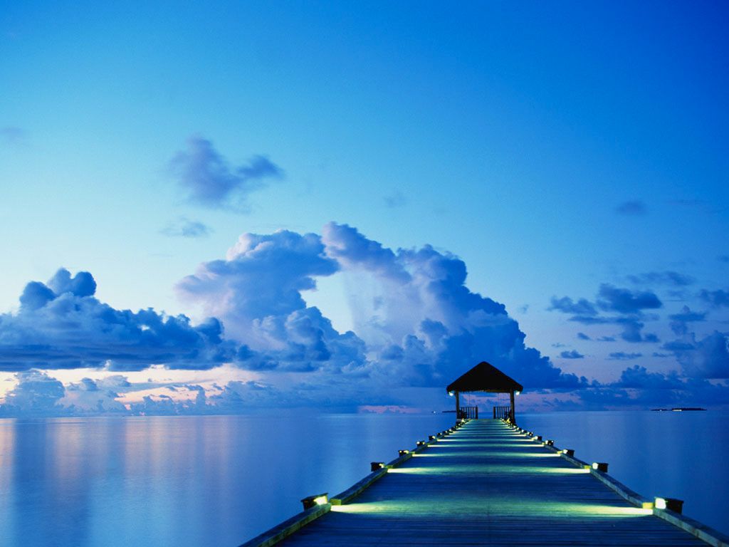 Molo blu al tramonto, 1024x768 HD, PC
