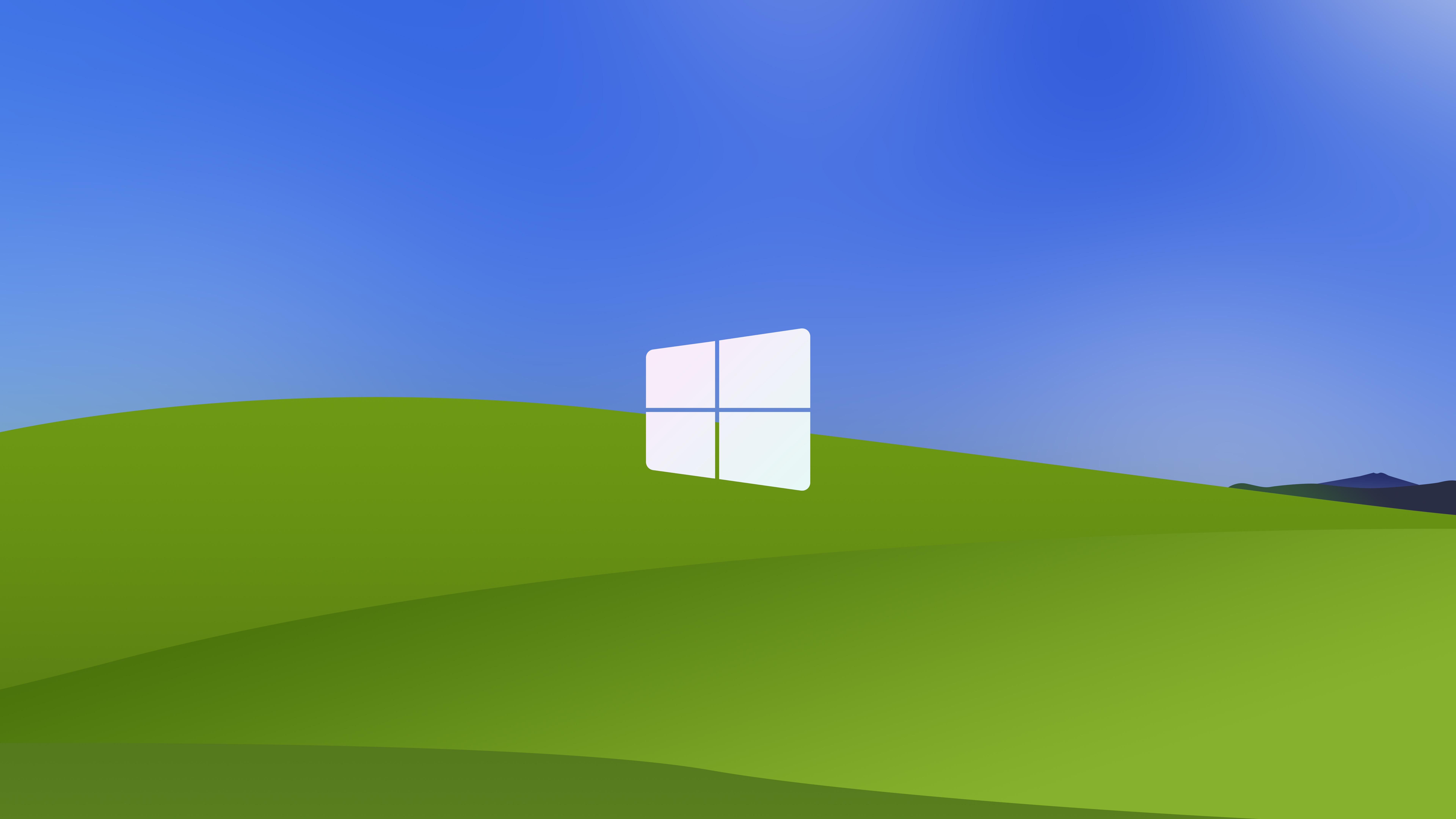 Logo Windows collina verde, sistema operativo Microsoft, 7680x4320 4K, PC Desktop