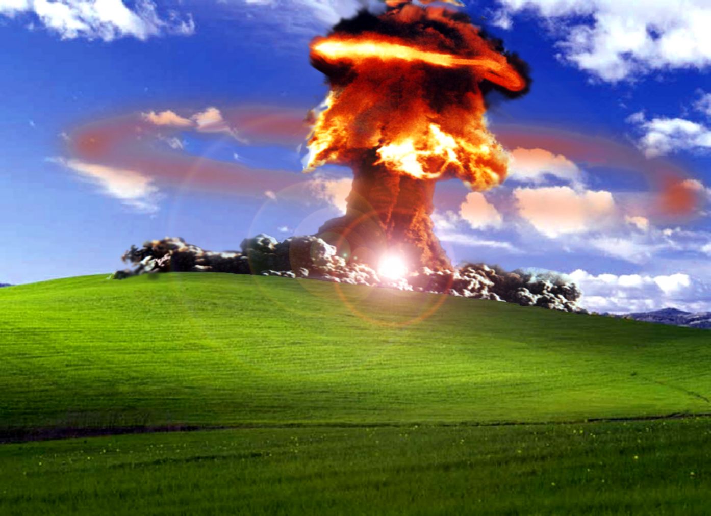 Esplosione nucleare collina verde Bliss, 1394x1012 720p, Monitor Gaming