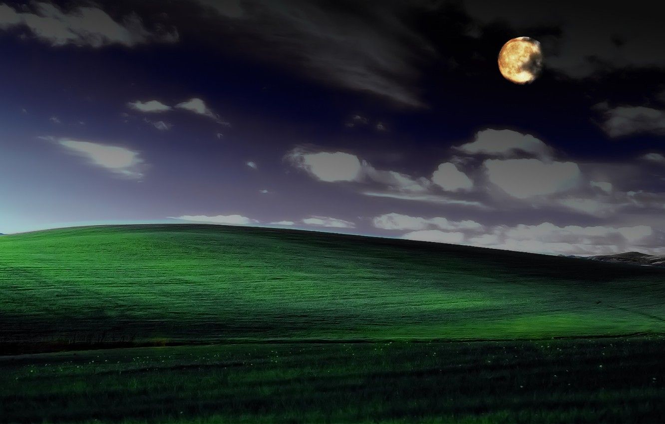 Colline verdi notturne con luna, 1332x850 720p, PC
