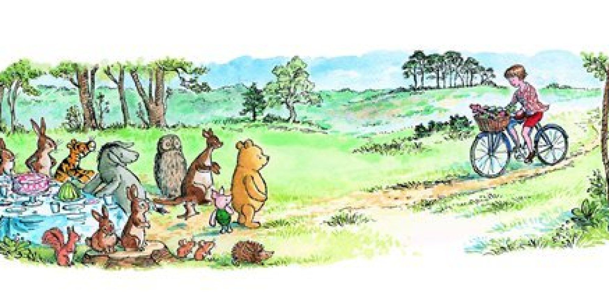 Winnie the Pooh personaggi classici prato, 2000x1000 2K, Desktop