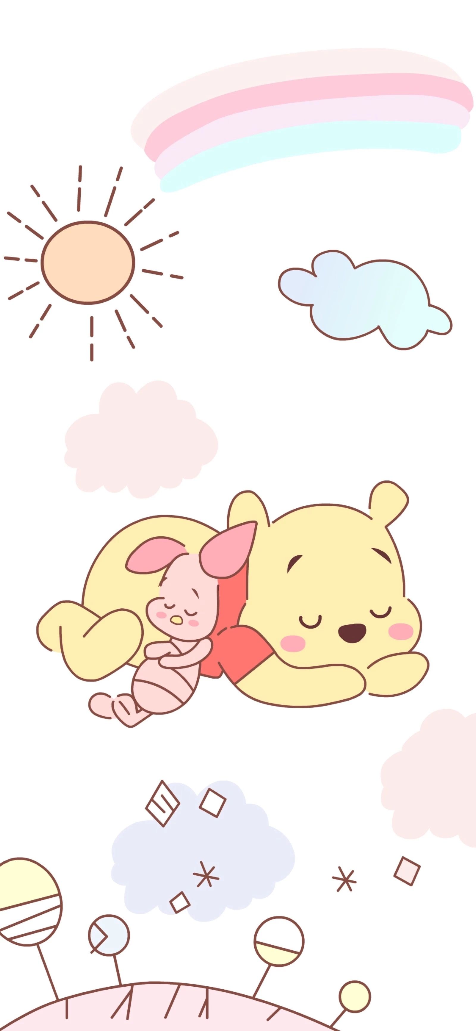 Winnie the Pooh e Piglet addormentati, Disney, 1600x3464 Verticale, Telefono