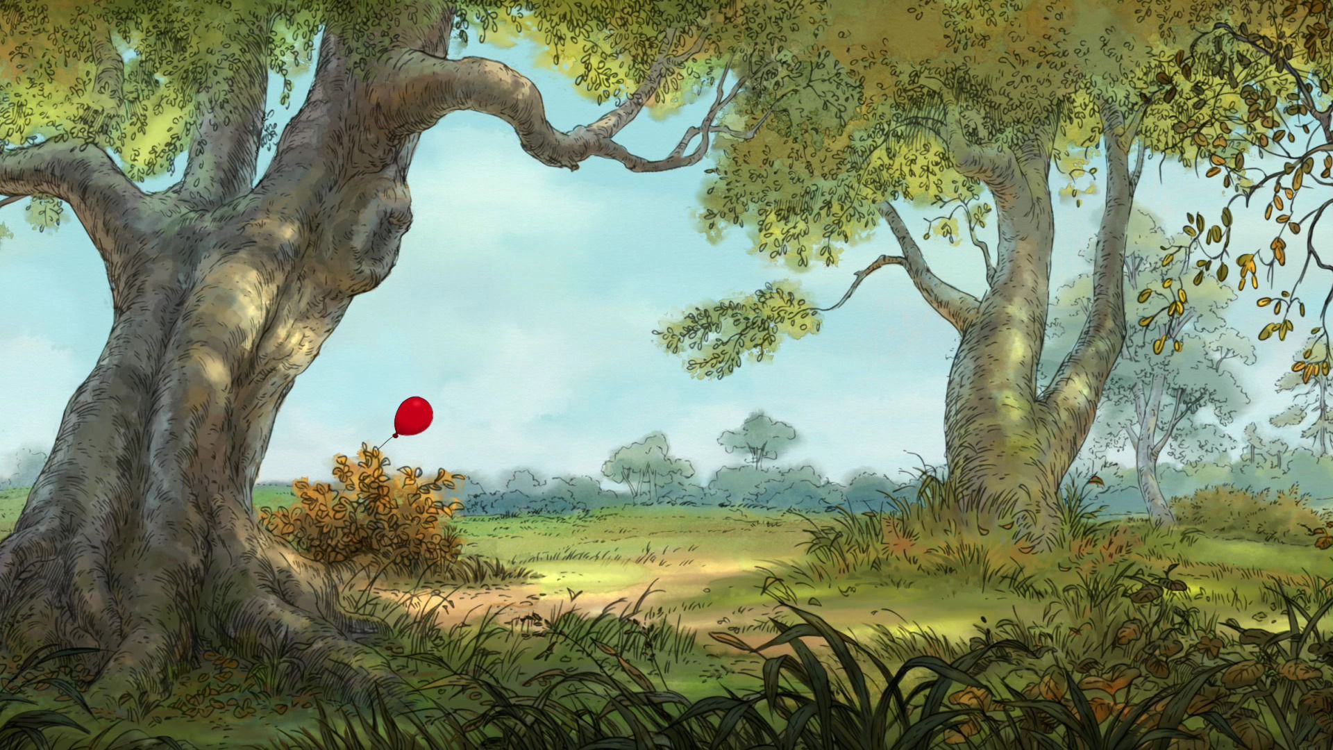 Foresta Winnie the Pooh, palloncino rosso, 1920x1080 Full HD, Desktop
