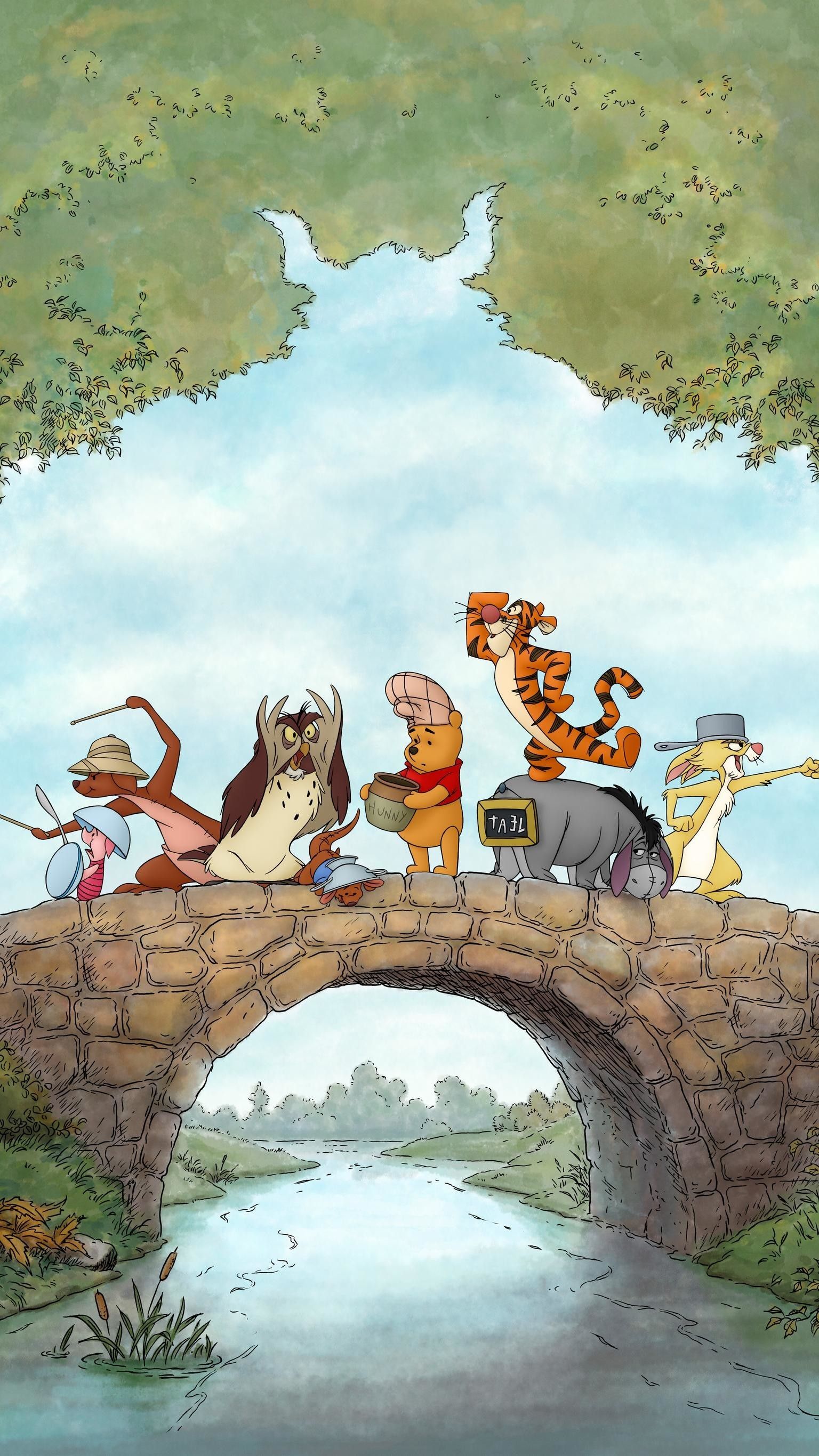 Winnie the Pooh e amici sul ponte, 1536x2732 Verticale, Telefono