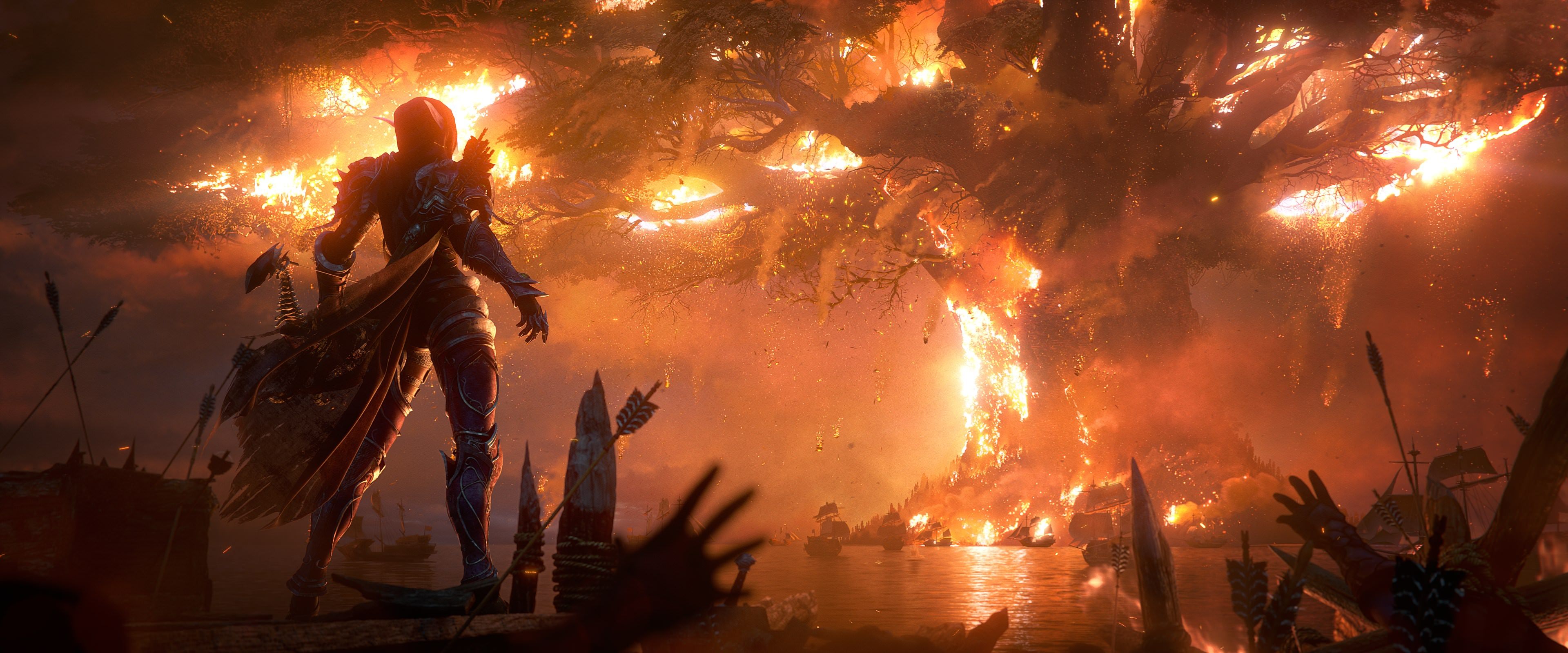 Guerriero World of Warcraft foresta in fiamme, 3840x1600 21:9, Monitor 4K