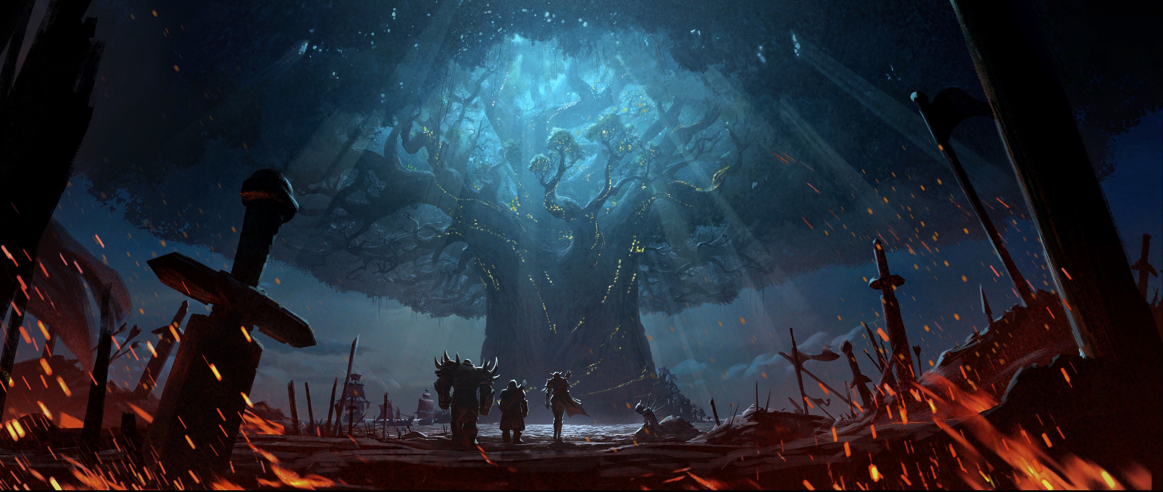 Battaglia per Teldrassil, World of Warcraft, 3840x1626 Panoramico, Dual Screen