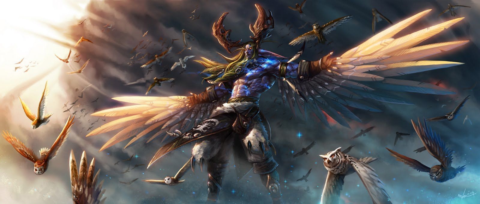 Guerriero druido alato World of Warcraft, 1600x681 Panoramico, Dual Screen