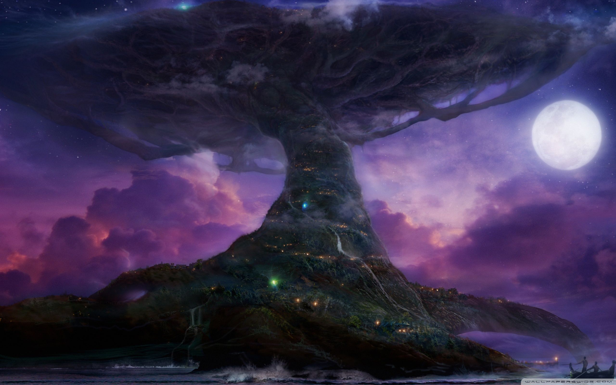 Grande albero mondo fantasy notturno, 2560x1600 2K+, MacBook Pro