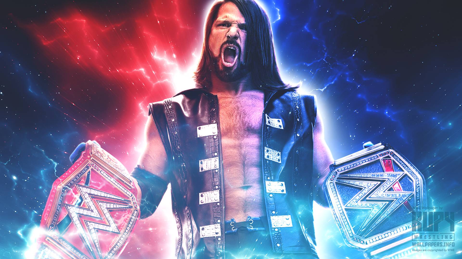 Lottatore WWE con cinture titolo, 1920x1080 Full HD 1080p, PC