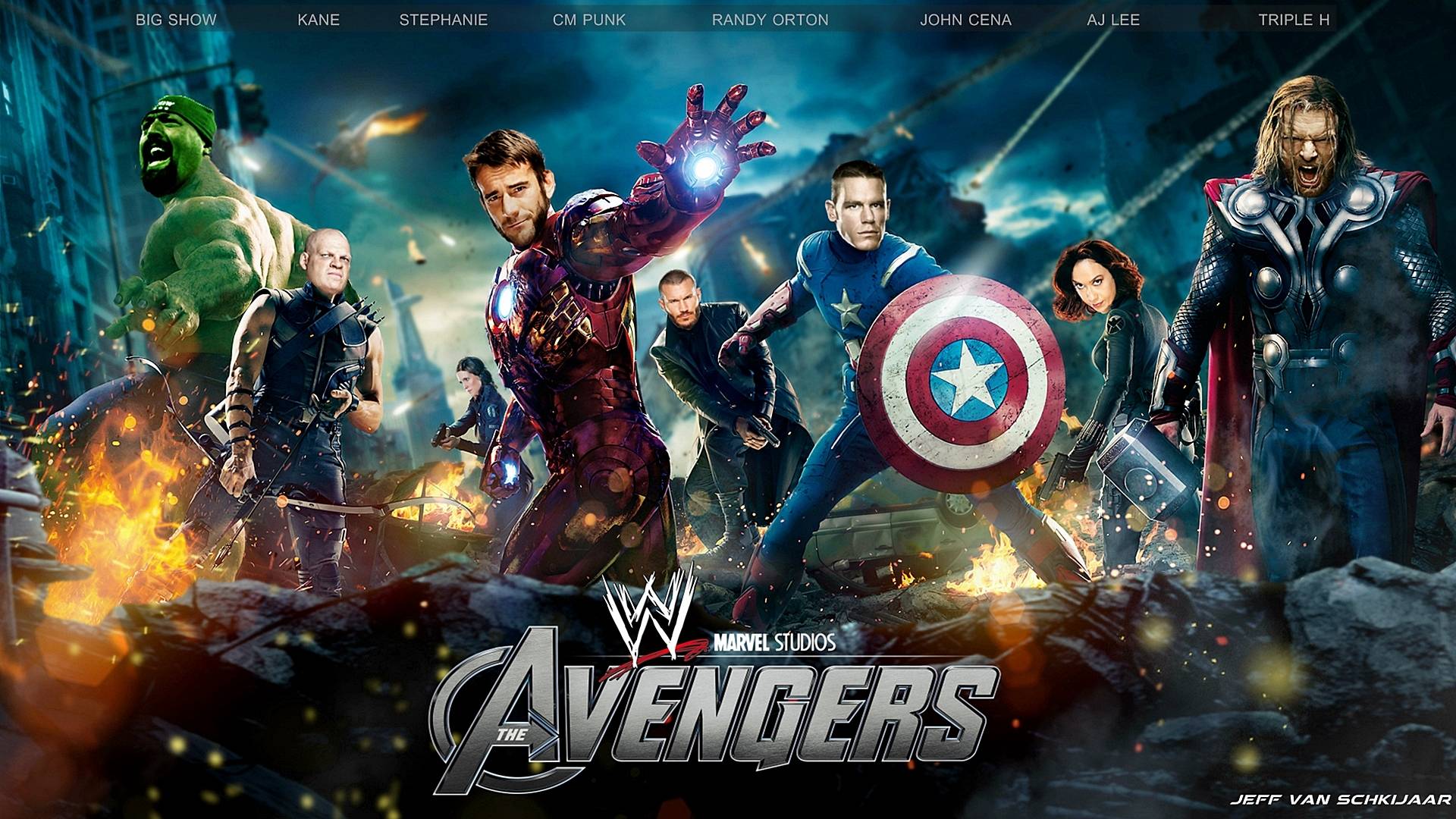 Locandina Avengers wrestler WWE, supereroi, 1920x1080 Full HD, PC