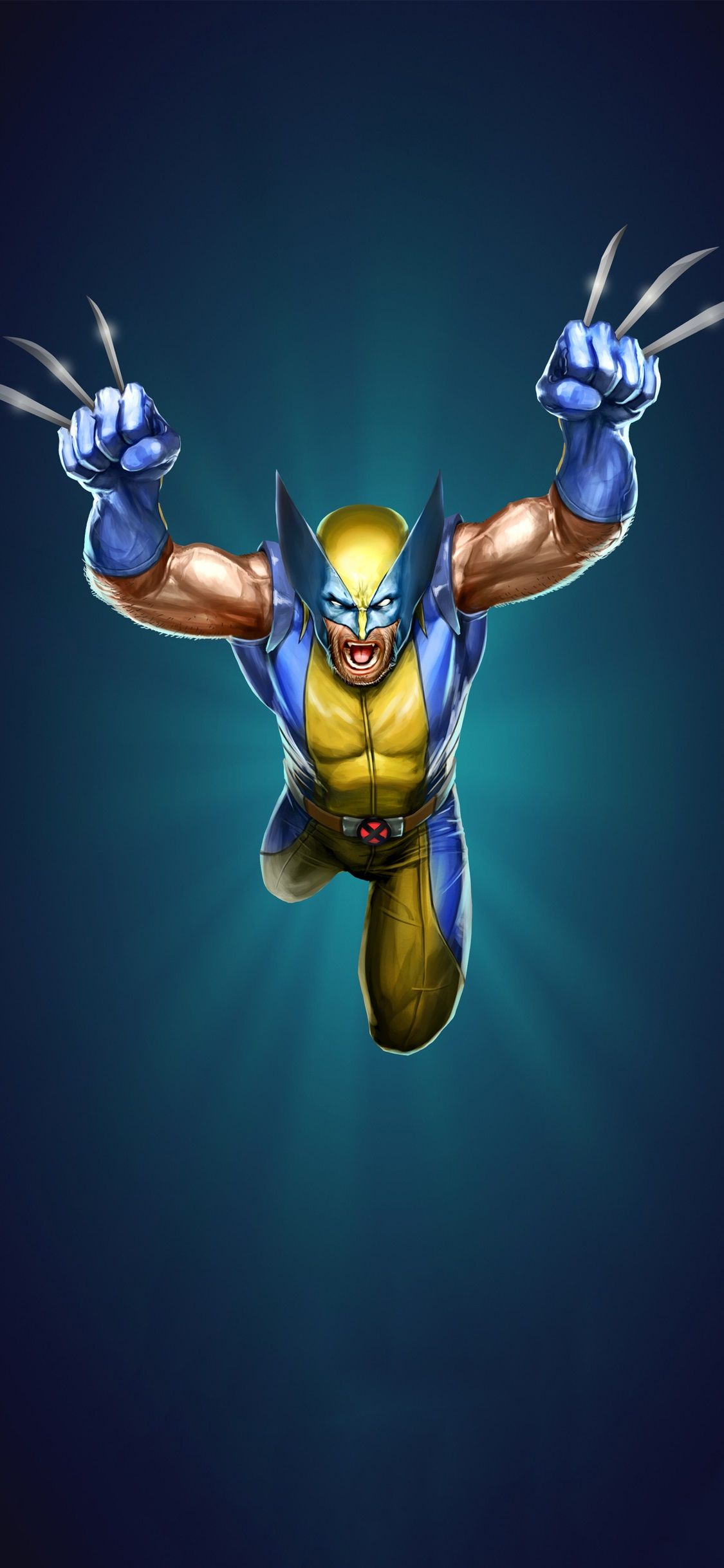 Wolverine artigli sfondo blu, 1125x2436 Full HD Verticale, iPhone