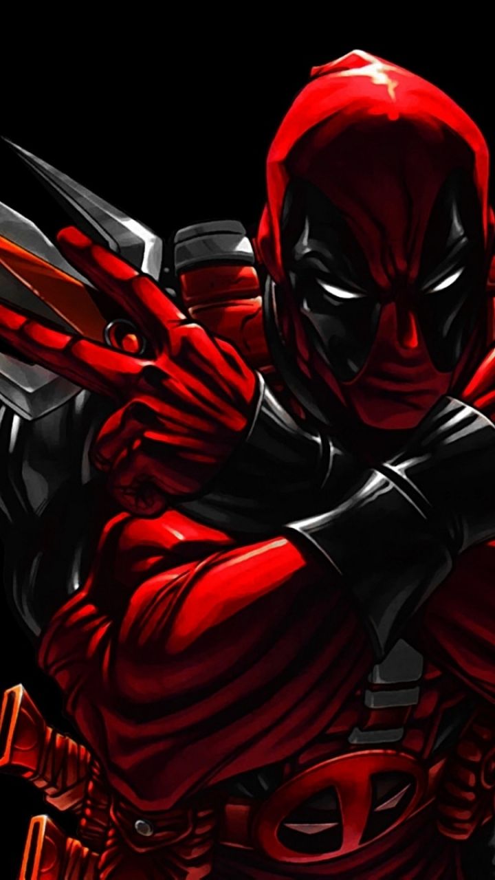Deadpool con katana sfondo nero, Marvel, 720x1280 Verticale, iPhone Pro