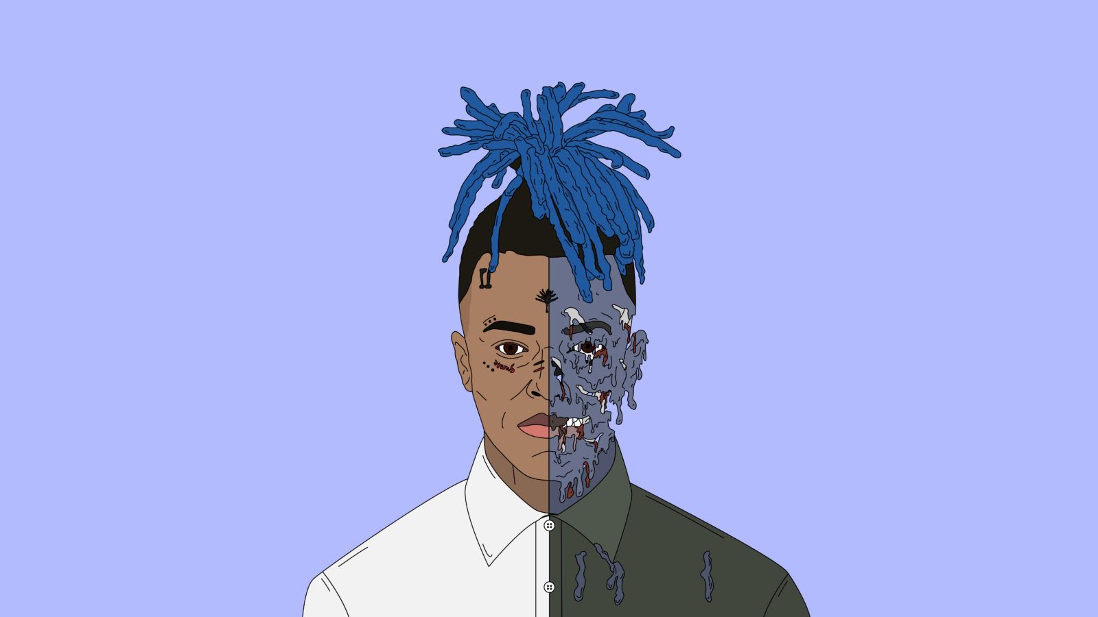 XXXTentacion capelli blu illustrazione, 1600x900 HD Ready, PC Desktop