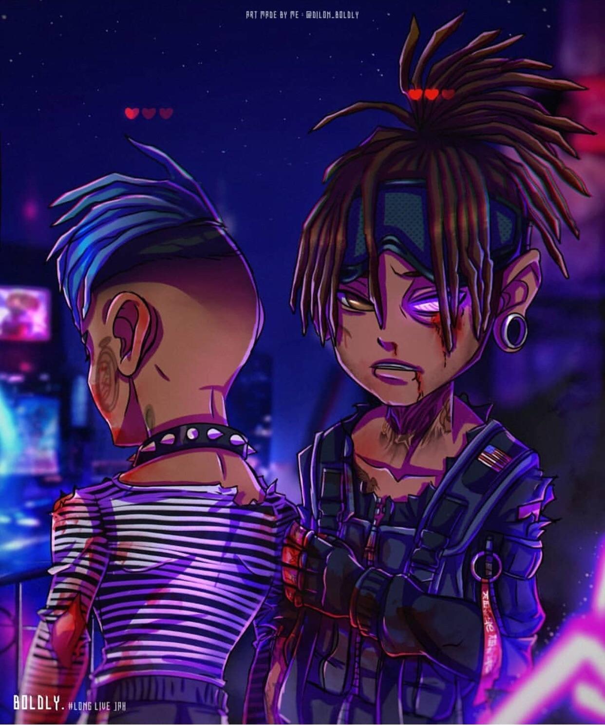 XXXTentacion anime, luci neon viola, 1242x1488 Verticale, Mobile
