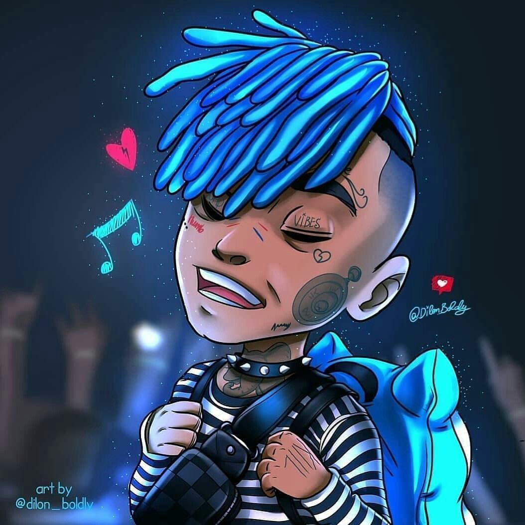 XXXTentacion cartone capelli blu, Jahseh Onfroy, 1054x1054 HD, Laptop