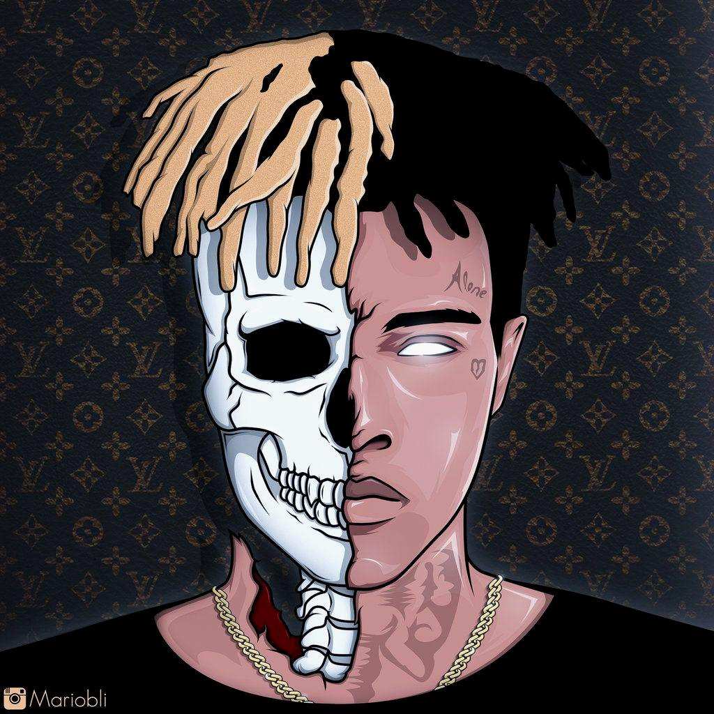 XXXTentacion cartone teschio metà volto, 1024x1024 HD, Laptop