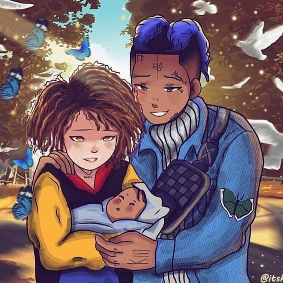 XXXTentacion cartone, famiglia con neonato, 909x909 HD, Laptop