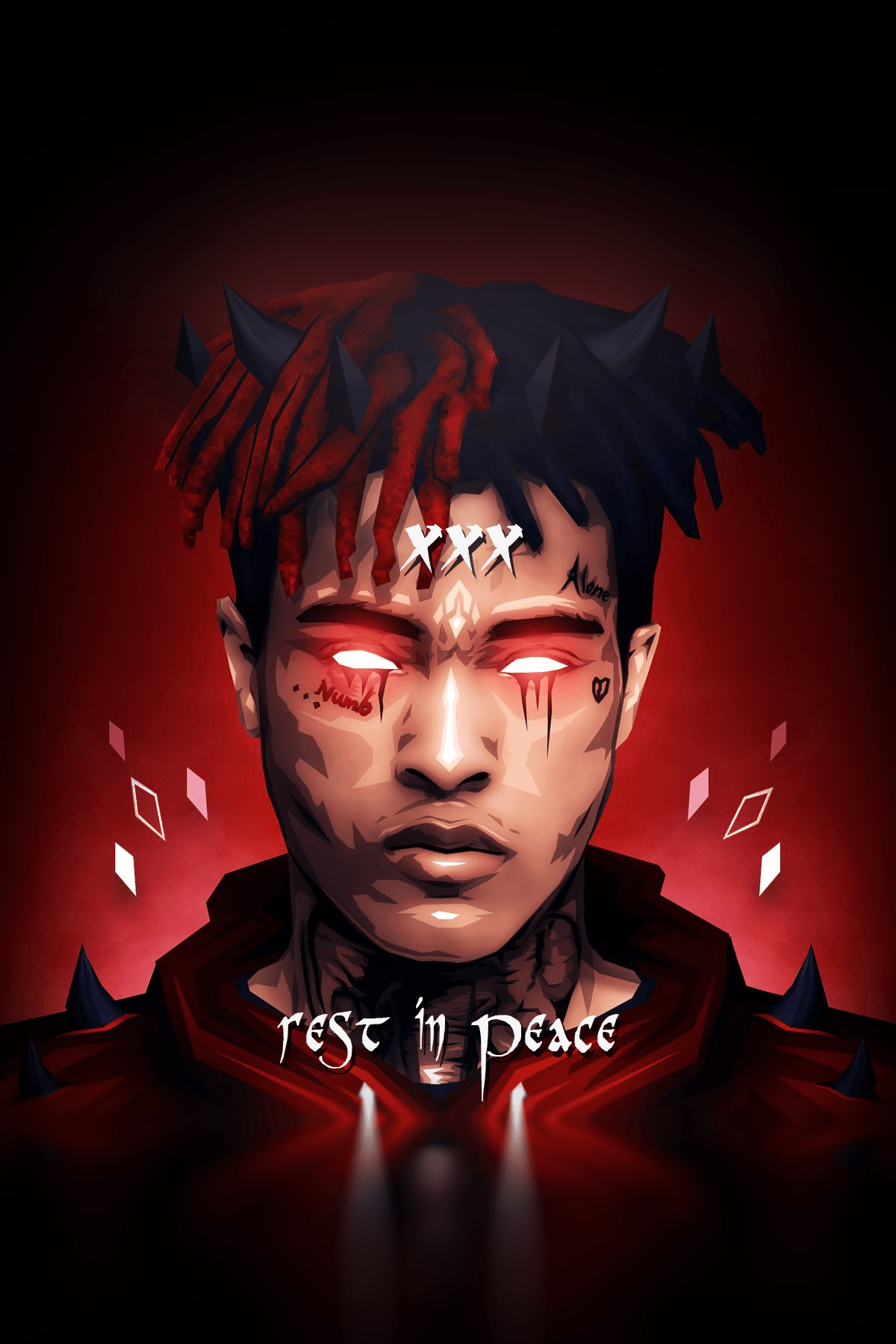 XXXTentacion ritratto rosso, rapper, 1200x1800 Verticale, Telefono
