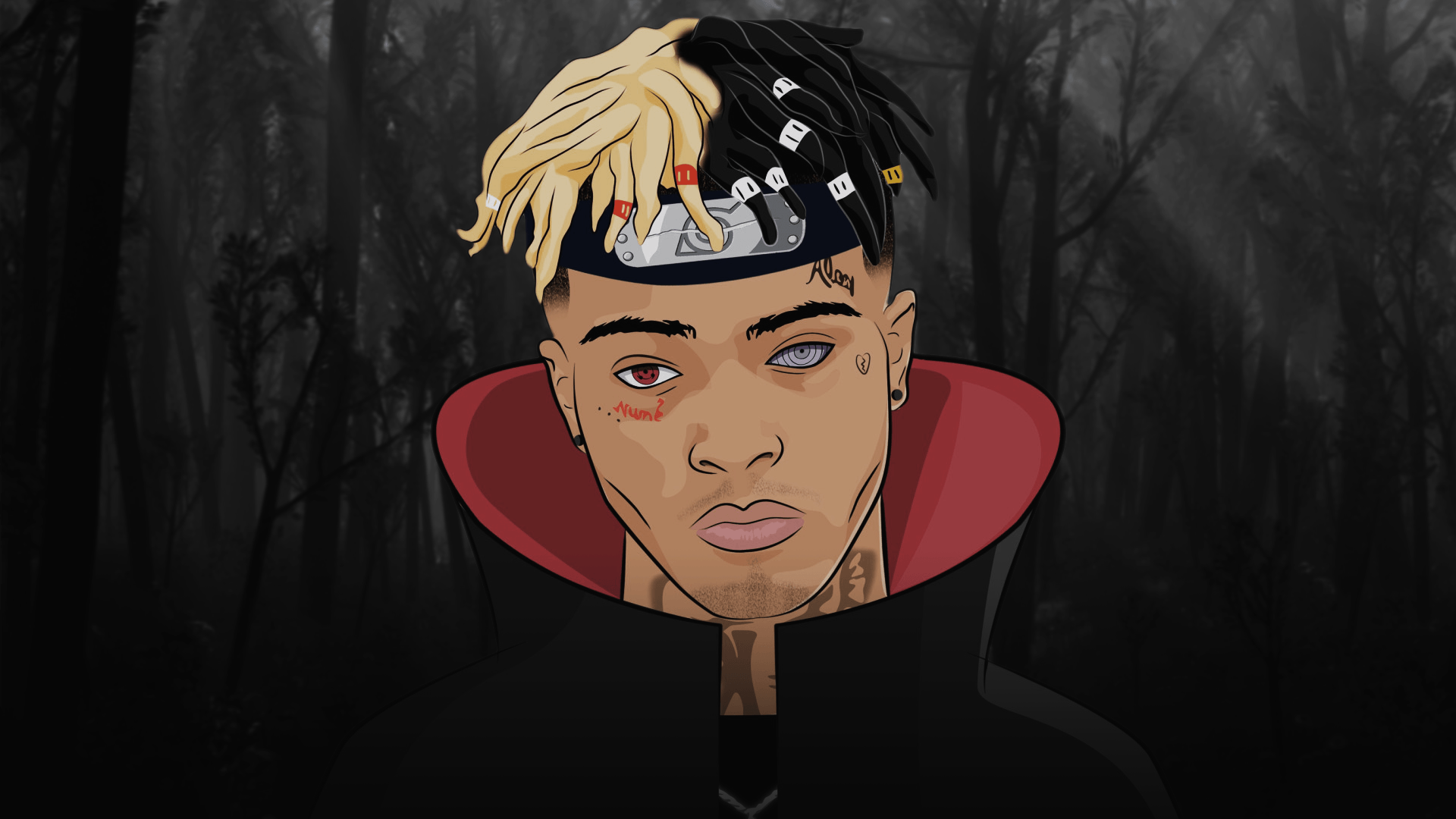 XXXTentacion illustrazione ritratto foresta, Jahseh Onfroy, 1920x1080 Full HD 1080p, PC