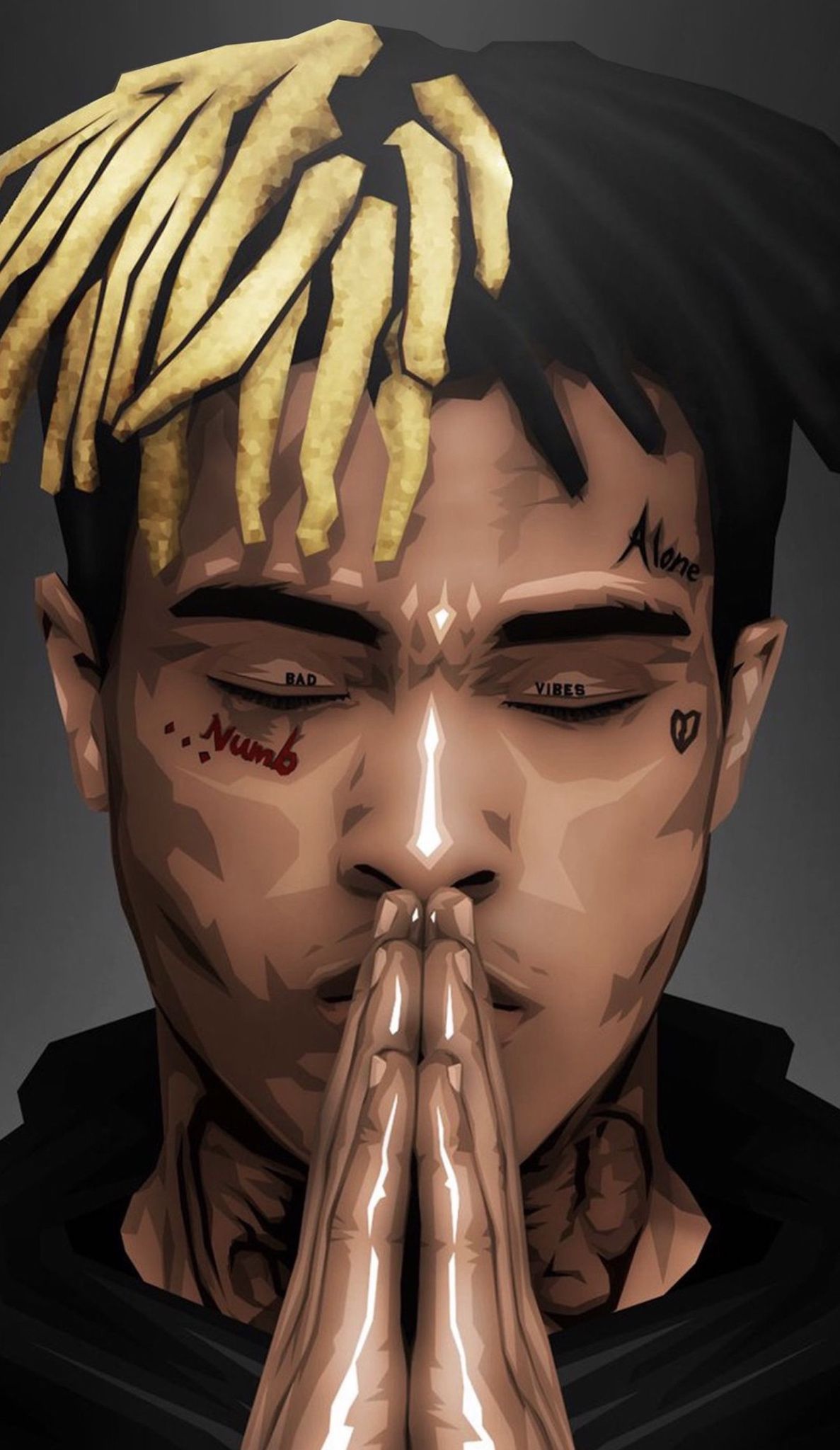 XXXTentacion illustrazione mani giunte, Jahseh Onfroy, 1187x2048 Full HD Verticale, iPhone