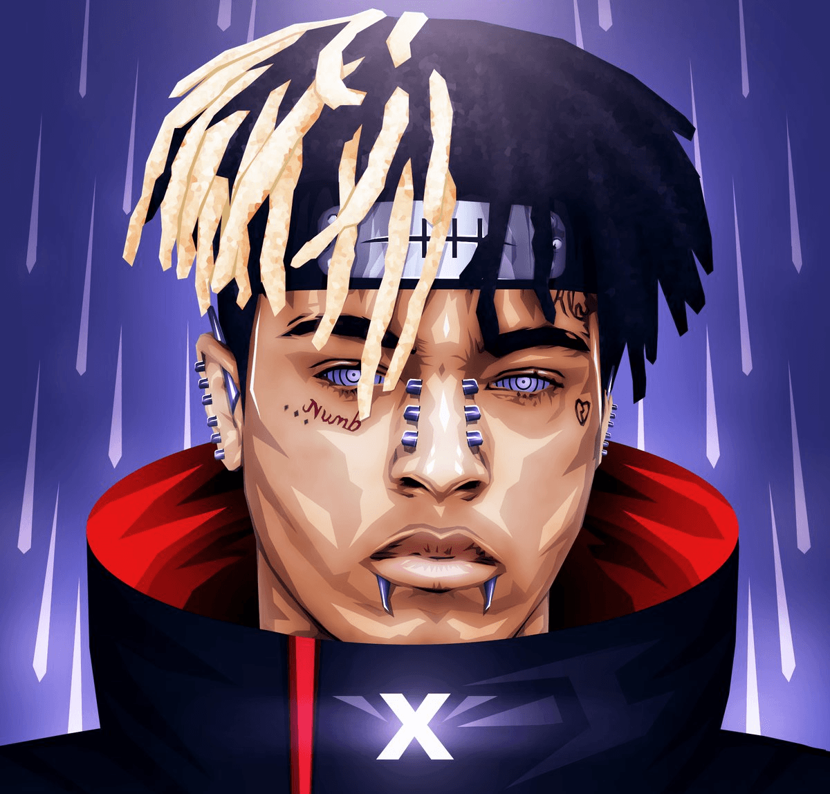 XXXTentacion illustrazione pioggia viola, Jahseh Onfroy, 1200x1148 HD, PC