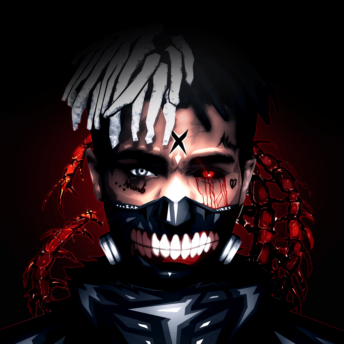 Volto teschio rosso nero, 1200x1200 HD, Desktop