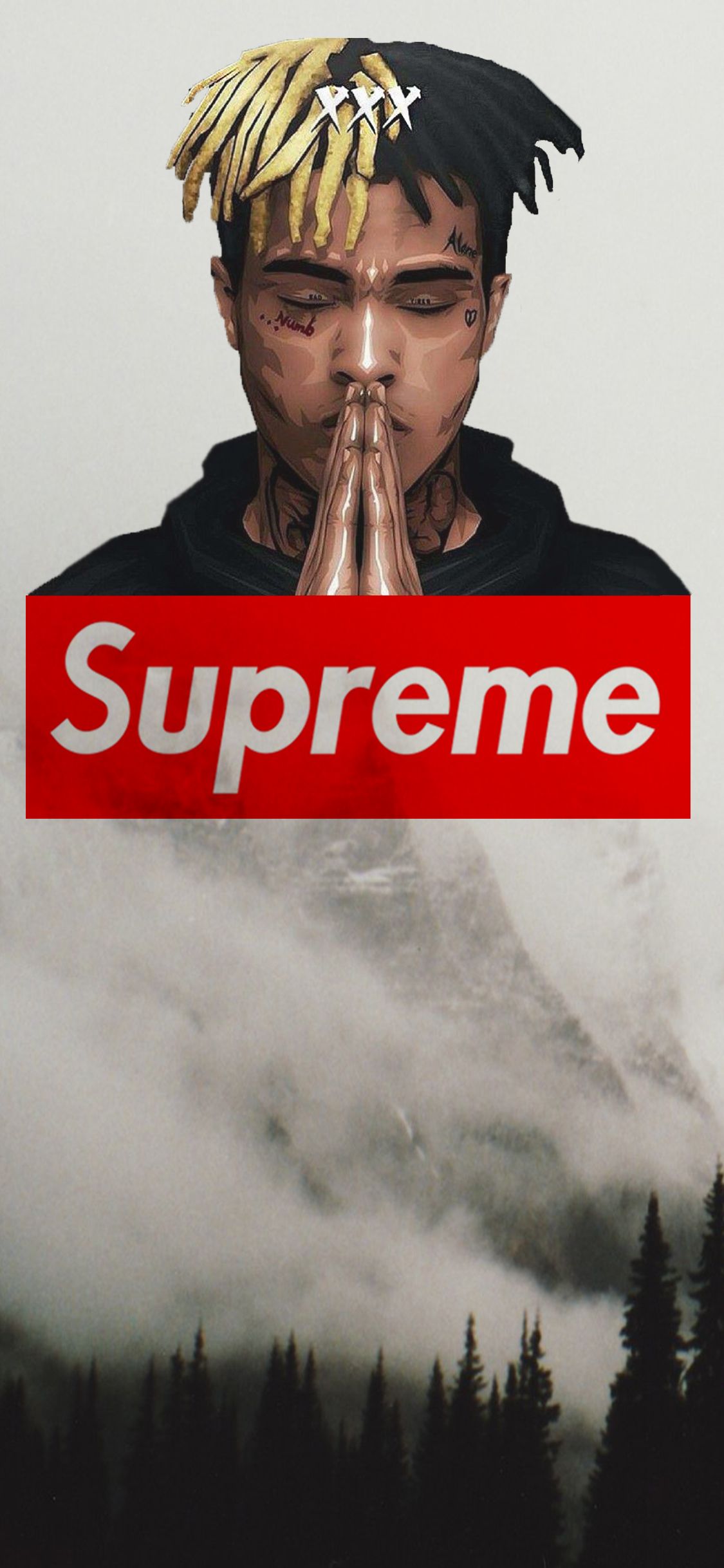 XXXTentacion cartoon foresta ascia, 1125x2001 Verticale, Telefono