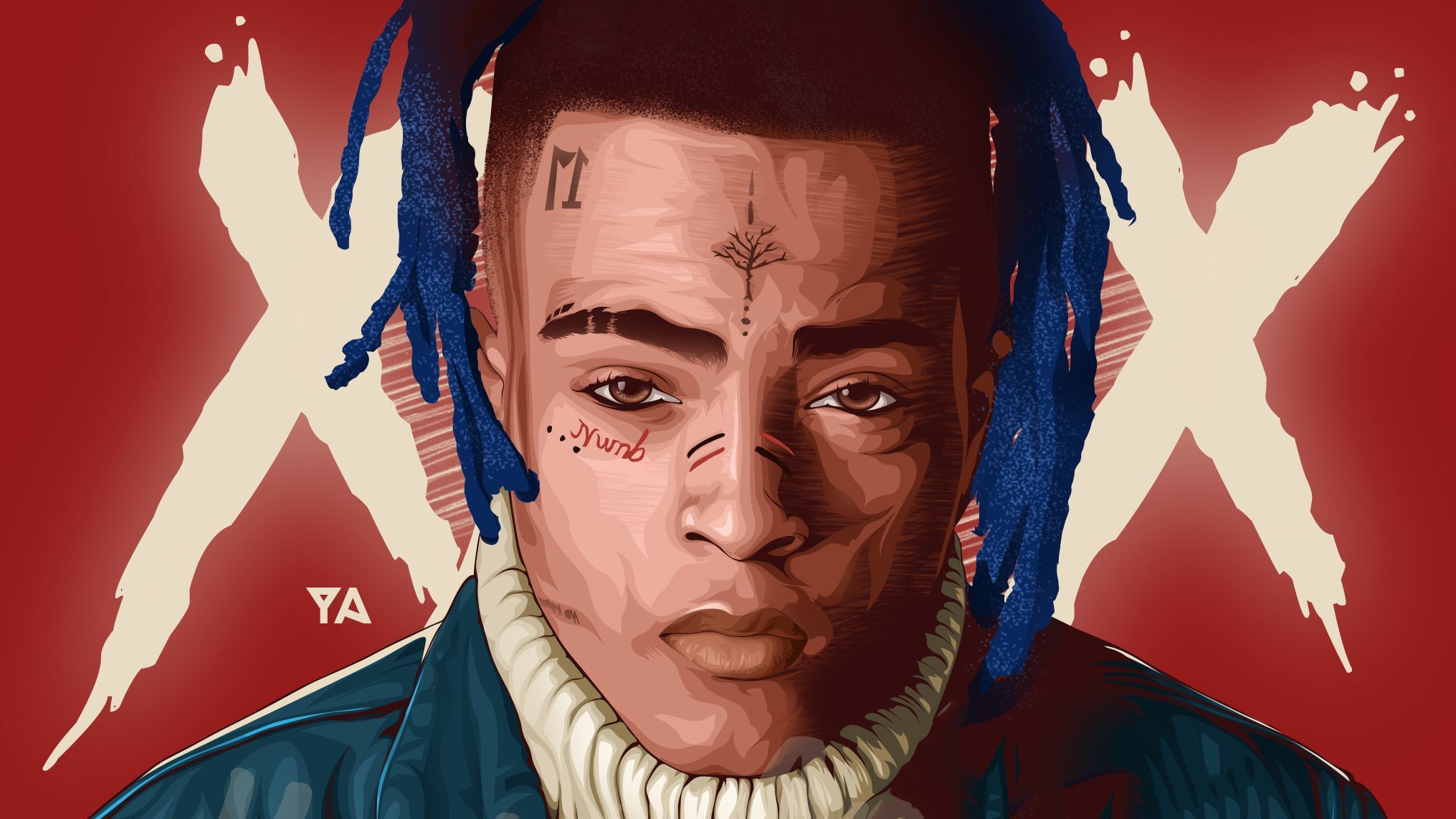 Ritratto XXXTentacion sfondo rosso, Jahseh Onfroy, 2031x1143 alta risoluzione, Laptop