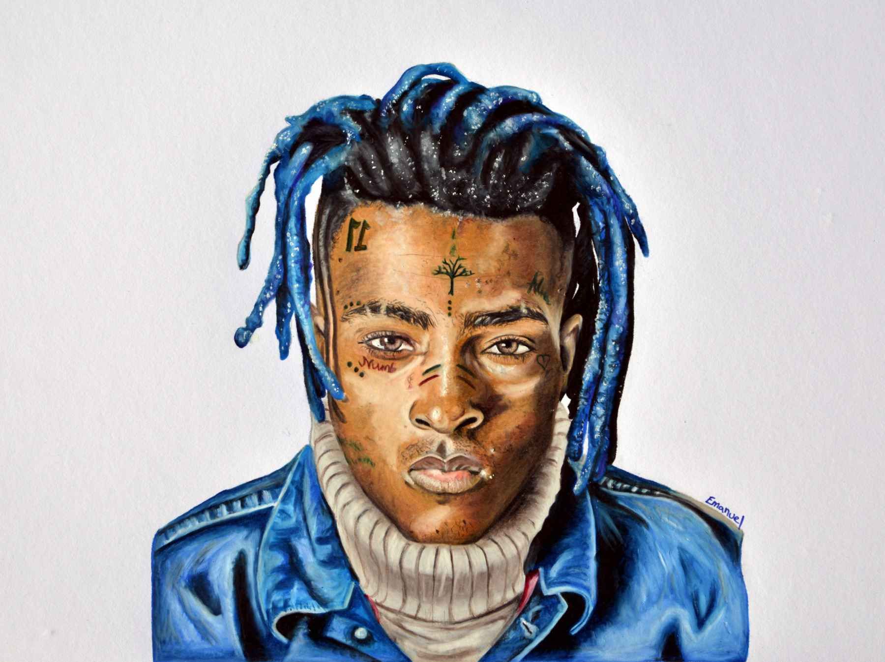 Ritratto disegnato XXXTentacion capelli blu, rapper, 1800x1346 HD Ready, Desktop