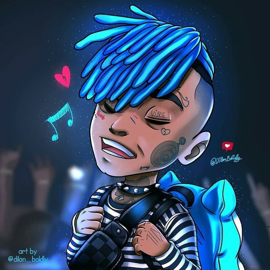 Rapper cartone capelli blu tatuaggi, 1054x1054 HD, Desktop