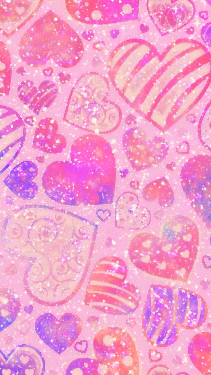 Cuori glitter rosa Y2K, 736x1309 Verticale, Telefono