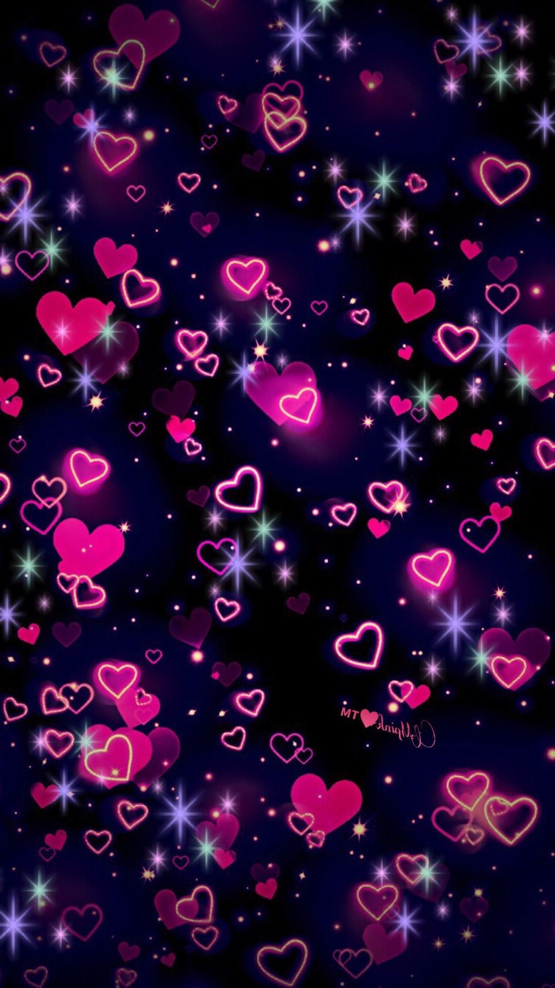Cuori neon rosa Y2K, 1080x1920 Full HD Verticale, iPhone