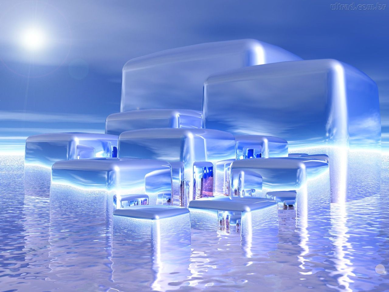 Cubi di ghiaccio blu 3D, 1280x960 HD, Desktop