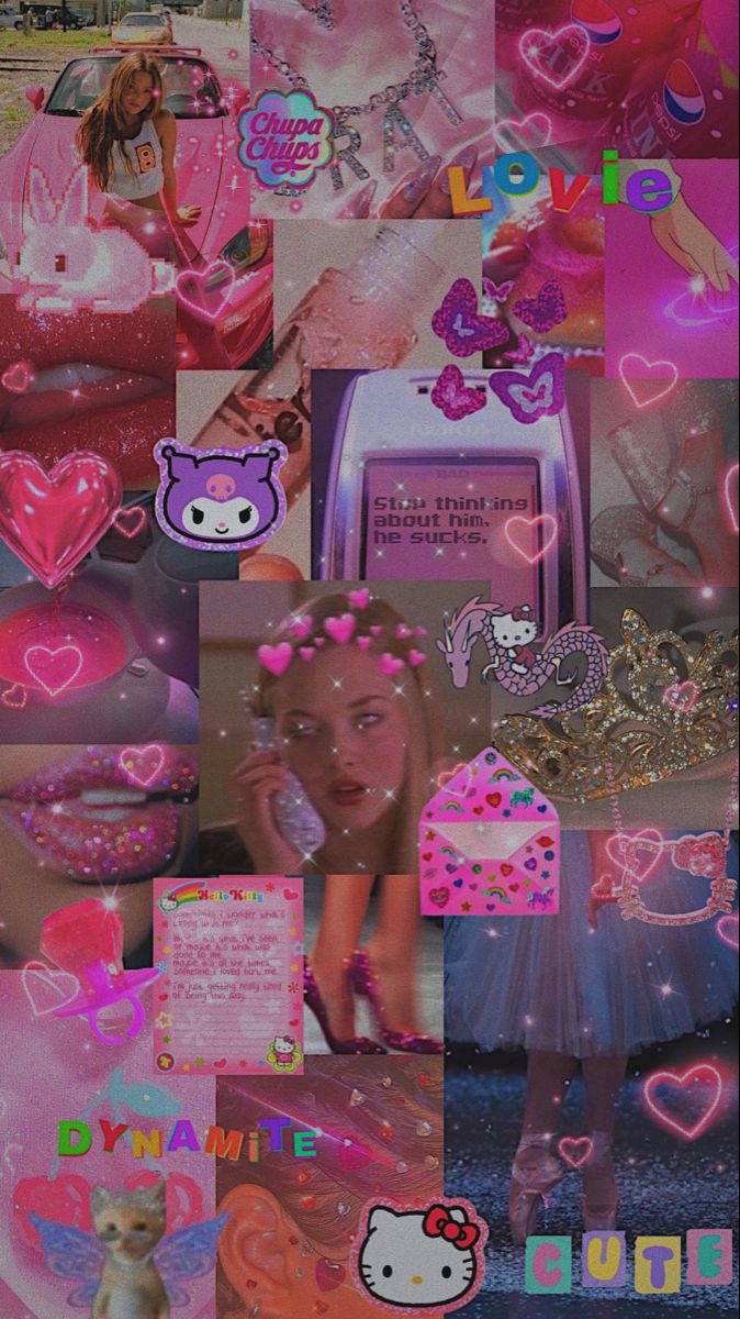 Collage rosa Hello Kitty Y2K, Sanrio, 674x1200 Verticale, Telefono