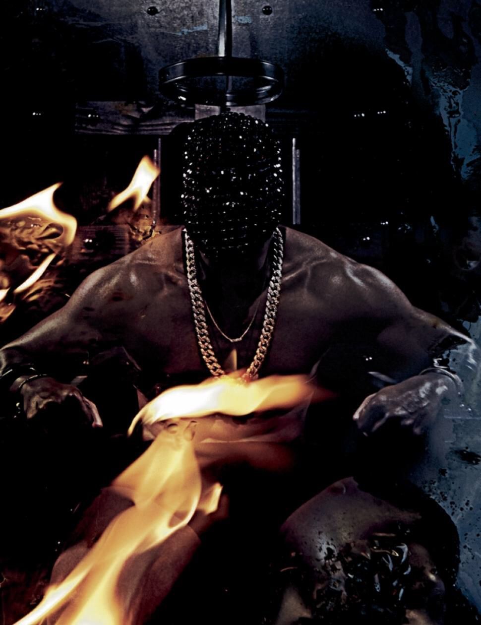 Kanye West maschera nera fiamme, 970x1260 Verticale, Telefono