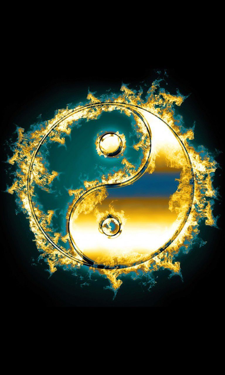 Yin yang dorato fiammeggiante, 768x1280 Verticale, Android