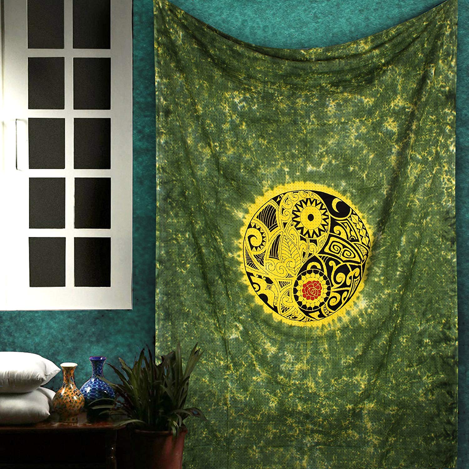 Arazzo Yin Yang tie dye verde, 1500x1500 720p, PC